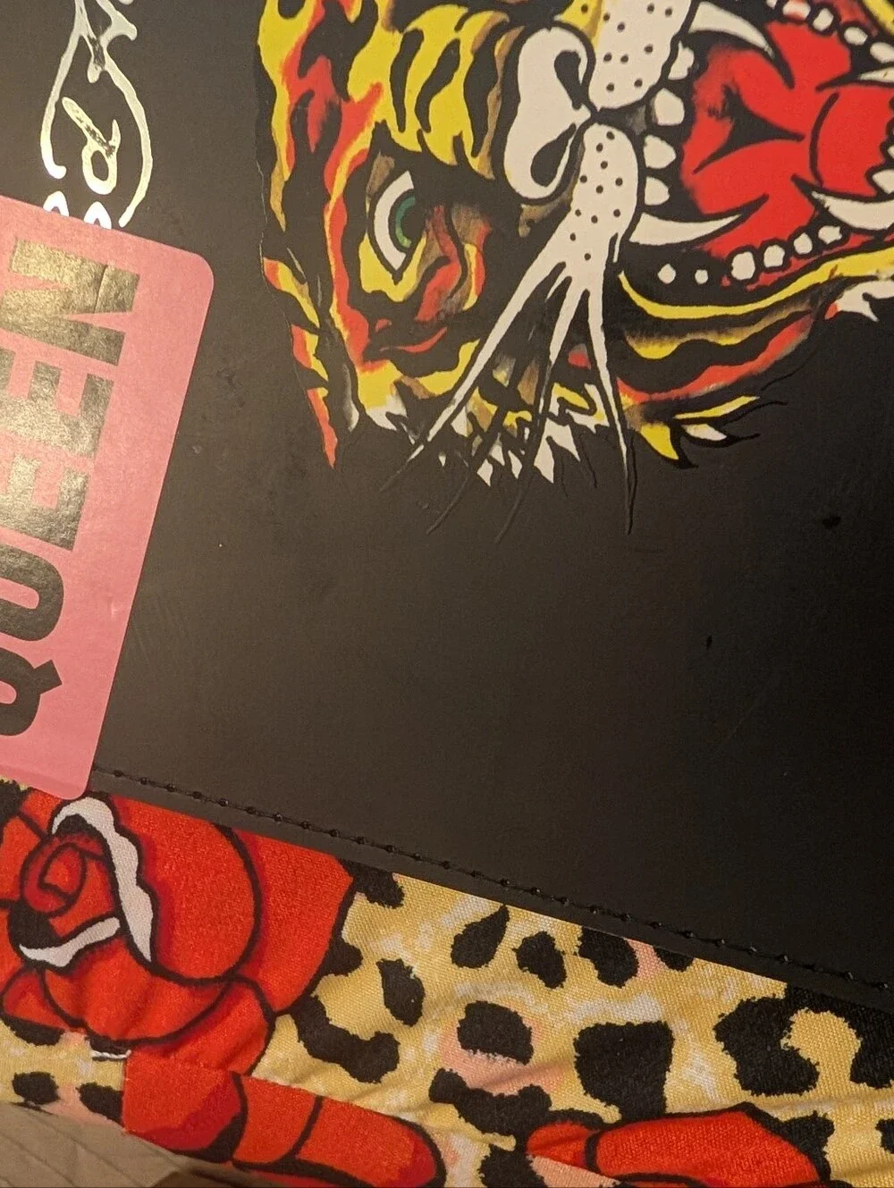 Ed Hardy Queen Sheet Set - Red Roses with Cream Leopard Print